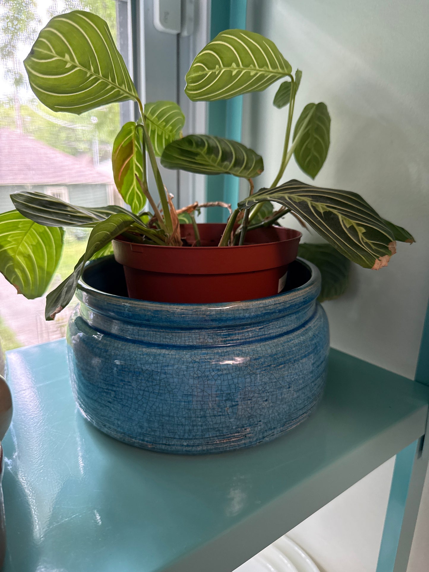 Bright Blue Planter w Glaze