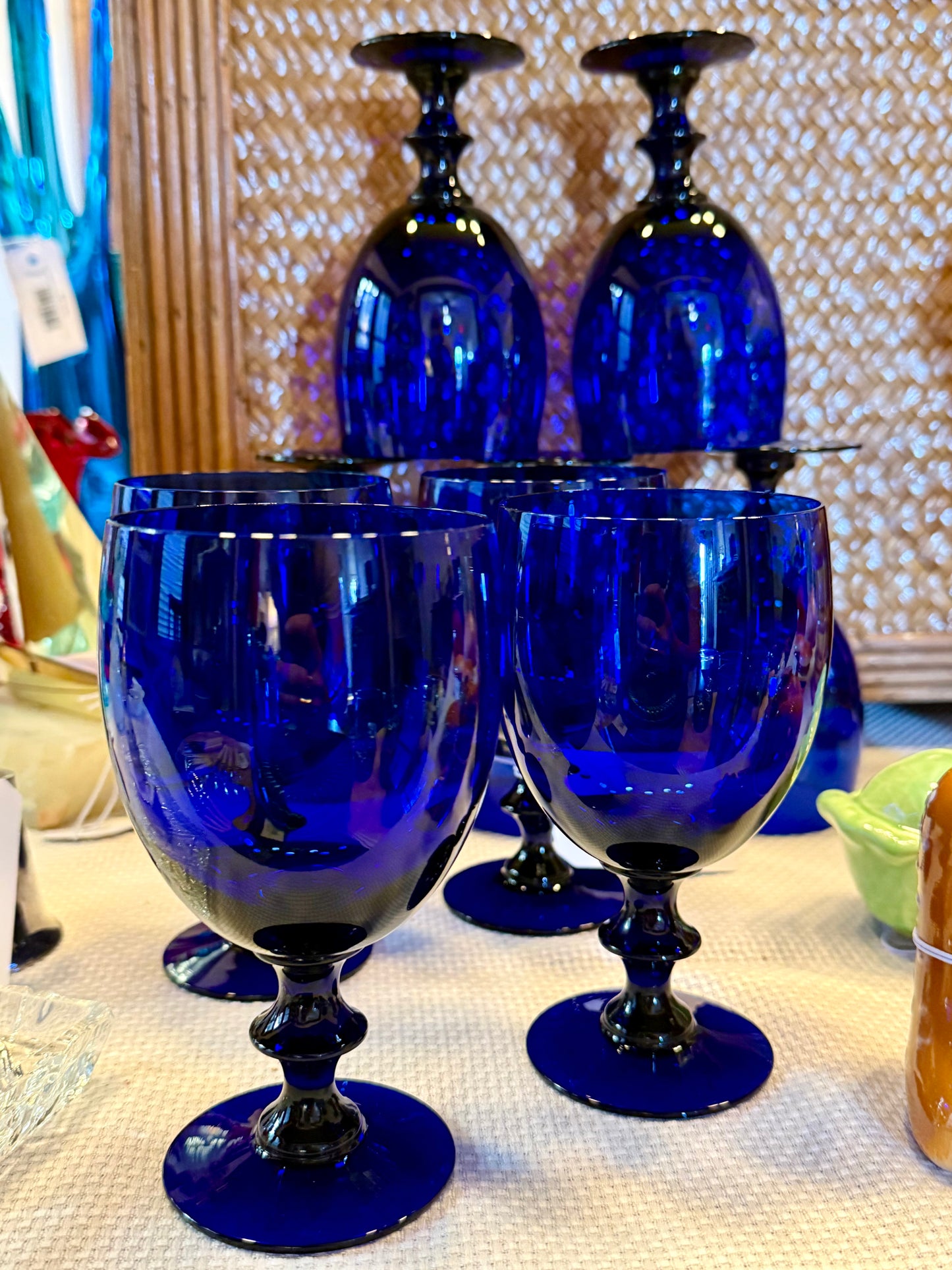 Nybro Swedish Cobalt Blue Crystal Goblets x9