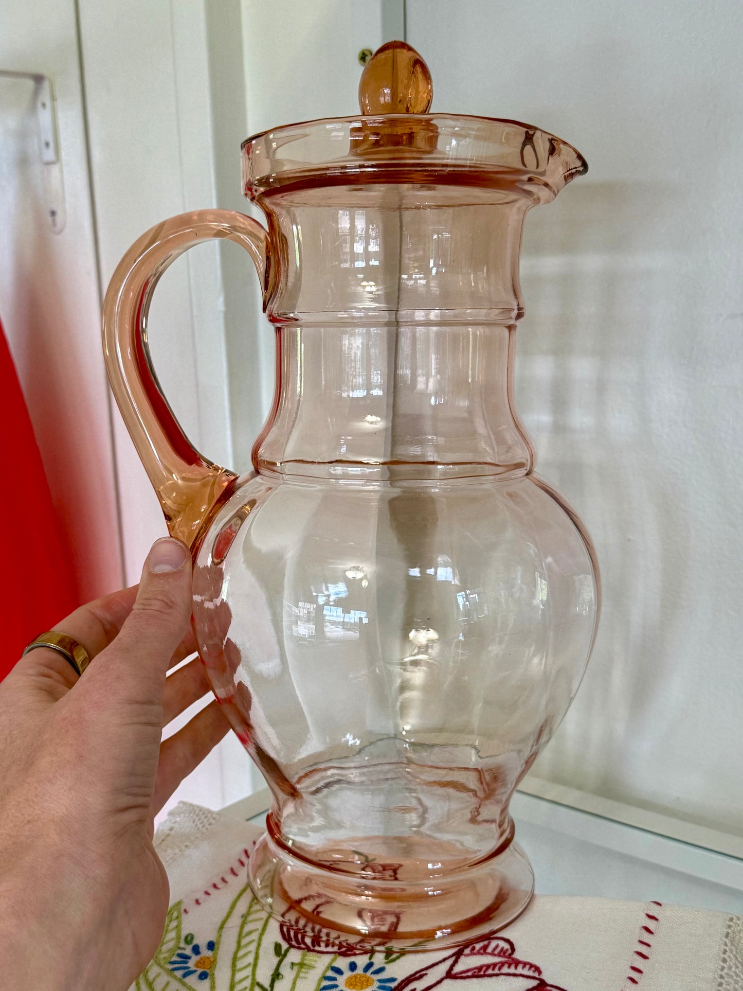 Pink Depression Glass Pitcher w/ Lid