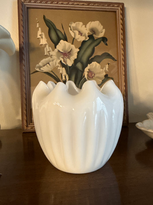 White Milk Glass "Pinch" Planter/Vase