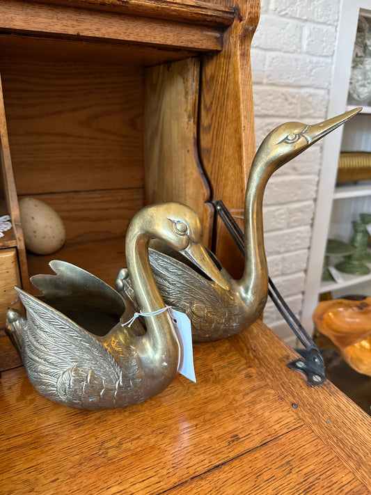 Set of Brass Swan Planters