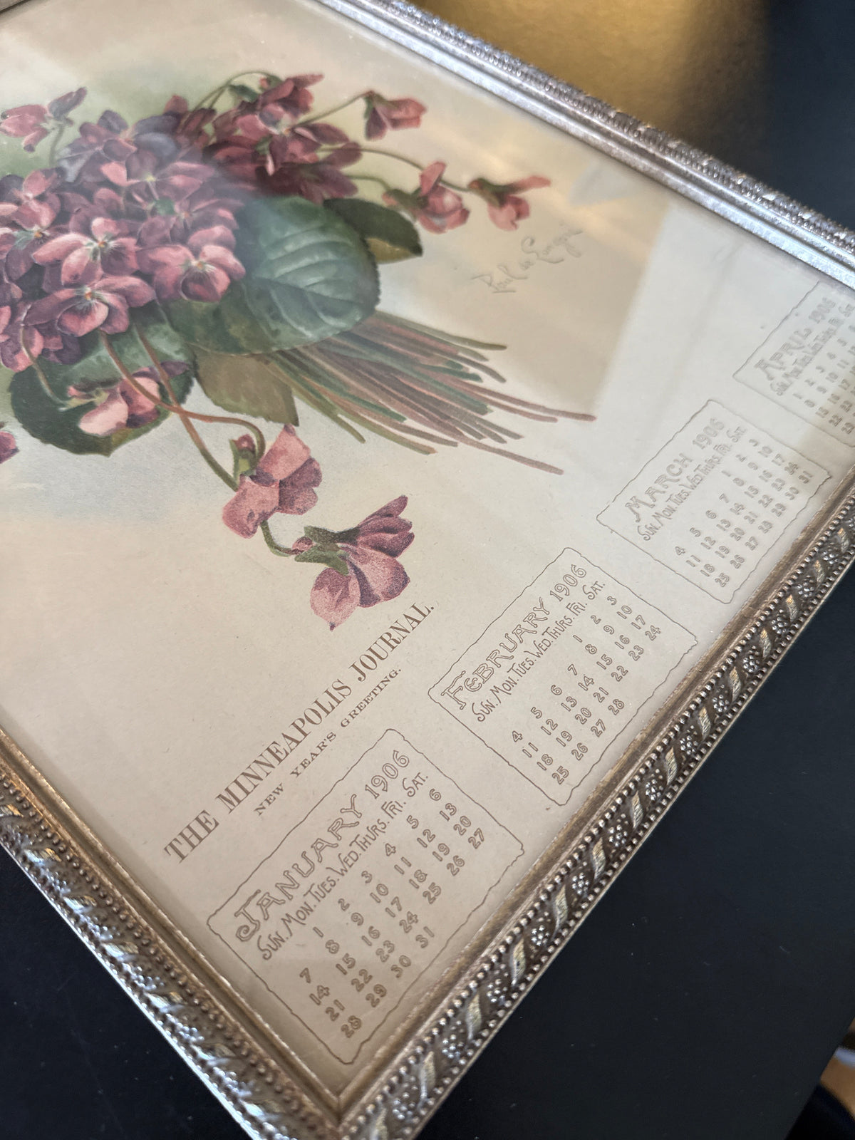 1906 Mpls Journal Calendar Page of Violets
