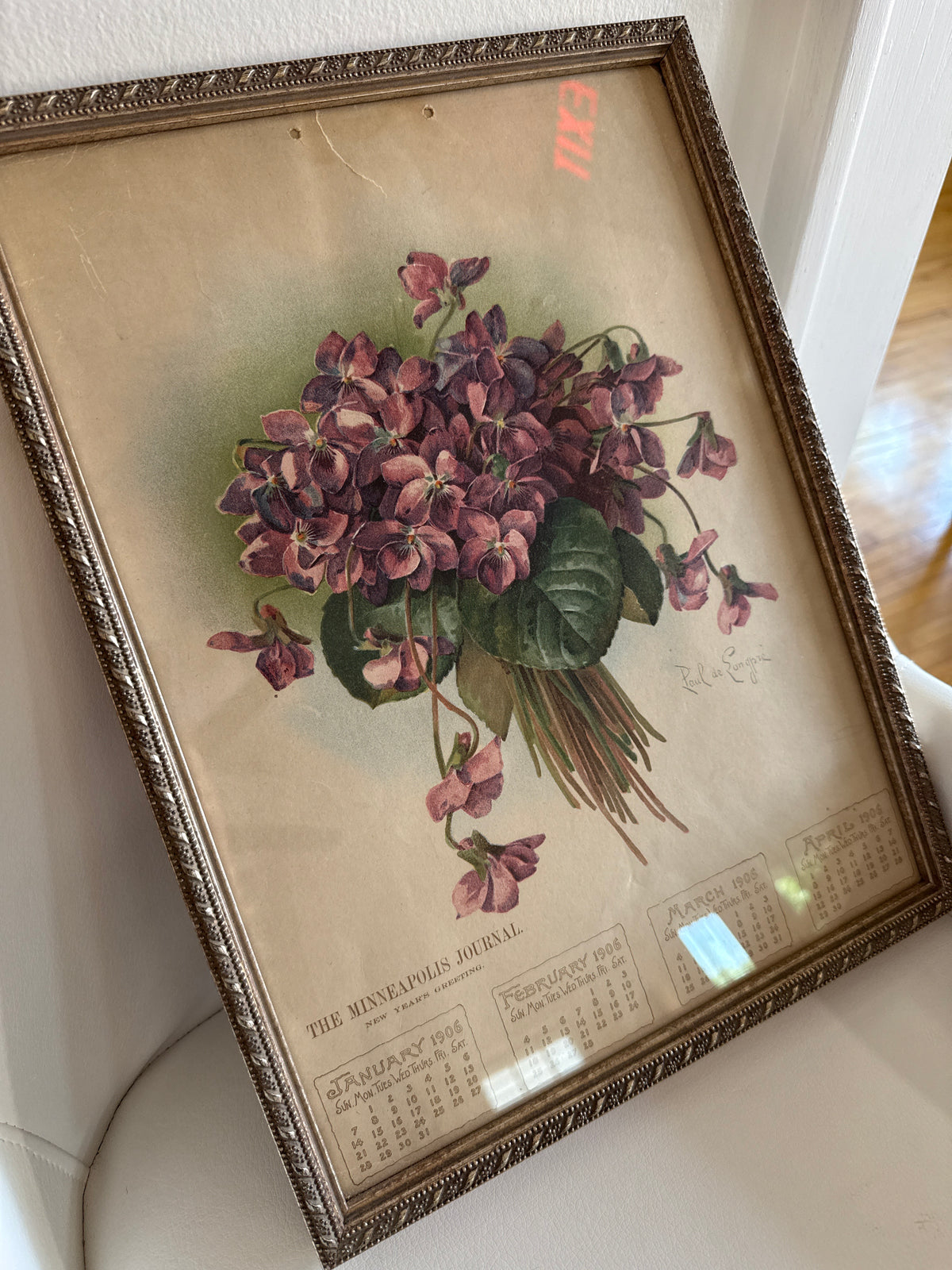 1906 Mpls Journal Calendar Page of Violets