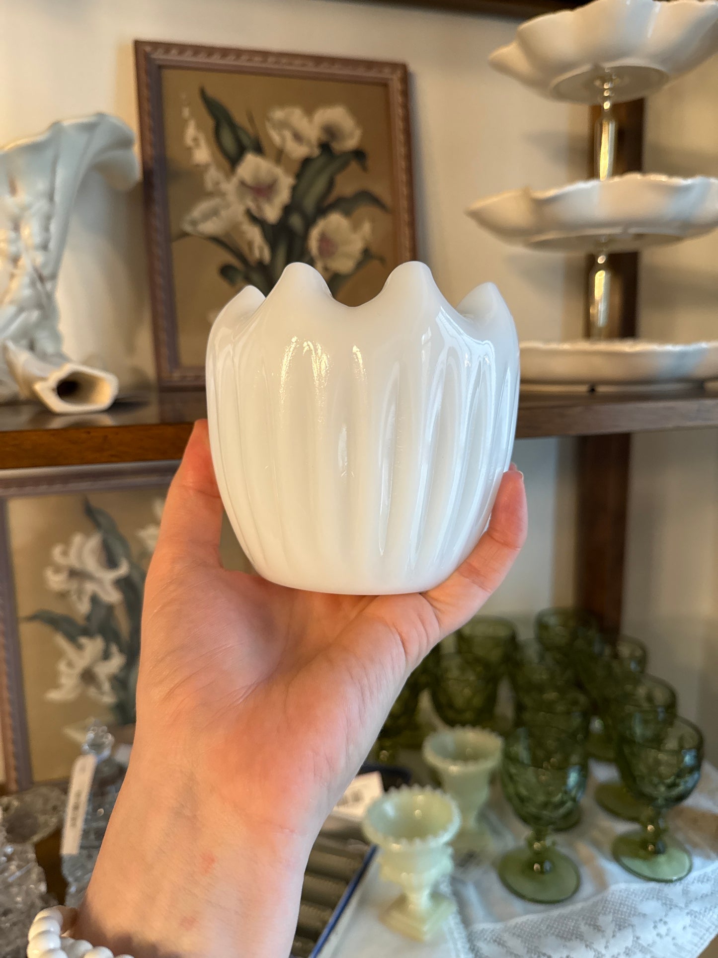 White Milk Glass "Pinch" Planter/Vase