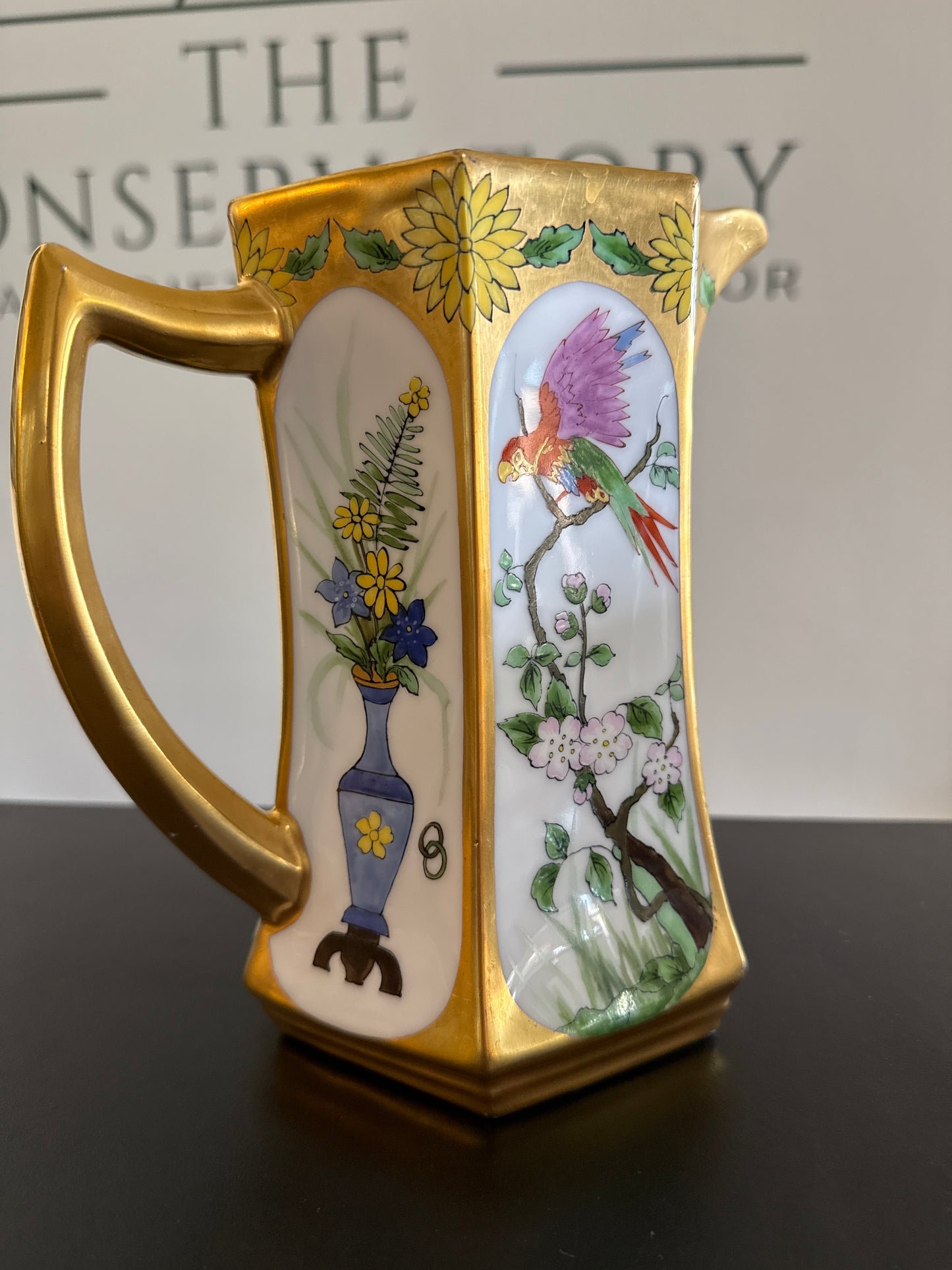 1880s-1918 C.S. Painted Pitcher w Bird and Floral Motif